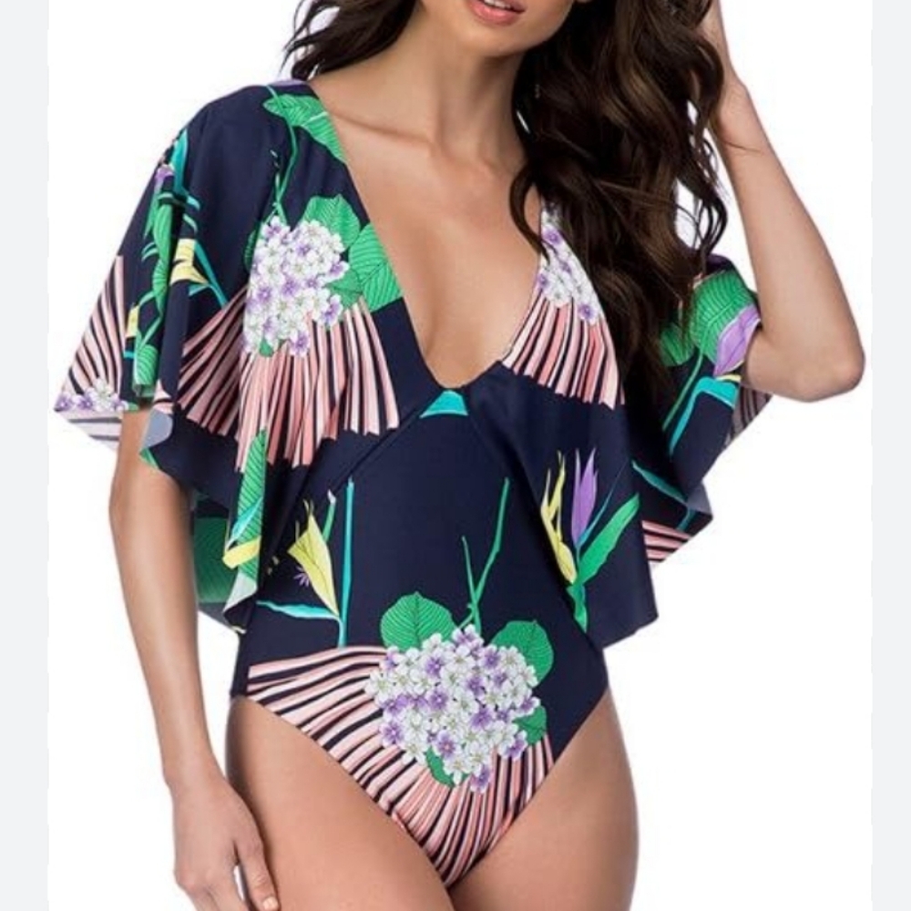 Trina Turk Navy Floral One Piece Swimsuit